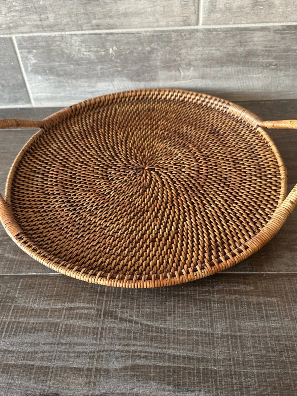 Pampered Chef Woven Selections Wicker Serving Tray W/Handles 16”